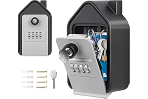 HUANLANG Wall Mounted Lock Box, Large Key Lock Box with Key, 4-Digit Combination Lock, Outdoor Realtor Key Box with 2 Unlocki