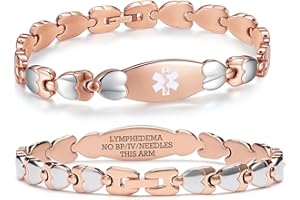 LinnaLove Double Heart Medical id Bracelet for Women 7 1/2 inches Fashion Stainless steel Medical alert bracelets