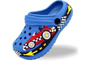 FolHaoth Toddlers Clogs EVA Cute Cartoon Excavator Racecar Pattern Boys Girls Clogs Slip on Lightweight Breathable Kids Clogs Sandals Non Slip Indoor Outdoor Beach Pool Shower Slippers Shoes