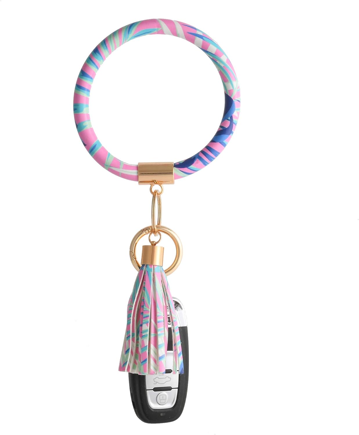 Coolcos Key Ring Bracelets Wristlet Keychain Bangle Keyring - Large Circle Leather Tassel Bracelet Holder For Women Gift