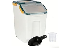 Uotyle 25lb Flour Storage Container, 15kg Large Rice Containers with Wheels & Seal Lid, BPA Free Food Bin with Measuring Cup 