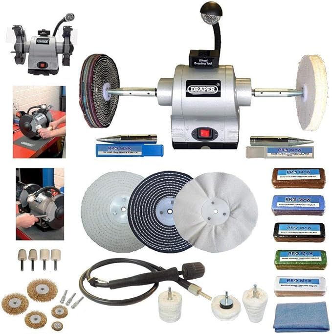 Draper 6" 370W Bench Grinder Polisher & ProMax 6" Deluxe Metal
