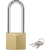 Puroma Keyed Padlock 3 Keys Outdoor Solid Brass Lock 2.6" Shed Gate Hasp | Keyed Alike, Heavy-Duty, Outdoor Use, Weather-resistant, High Security, Resist Cut and Pry, Long shackle, for Chain Gate Hasp