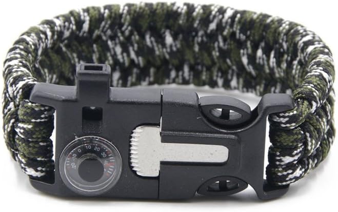 Adahill(TM) Paracord Survival Bracelet Wristband Thermometer/Flint/Whistle Outdoor Camping Gear Kit Rope Tools