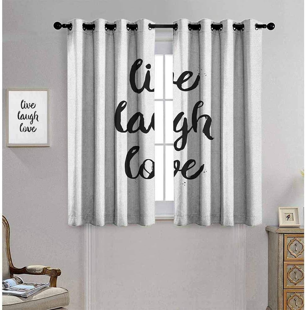 hengshu Live Laugh Love Room Darkening Curtains for Bedroom Inspirational Slogan for Boosting The Motivation of People in Monochrome for Bed Room Decor Curtain W84 x L96 Inch Black White