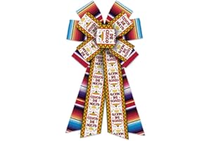 ALIBBON Large Fiesta Bows for Wreaths, Mexican Fiesta Wreath Bows, Cinco de Mayo Words Bows for Crafts, Fiesta Decor, Mexican Serape Colorful Rainbow Burlap Bows for Wreath Indoor Outdoor Decorations