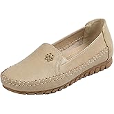XENTORD Women's Classic Loafers Lightweight Non-Slip Hand-Stitched Nurse Shoes Comfortable Soft Sole Slip-On Leather Flats