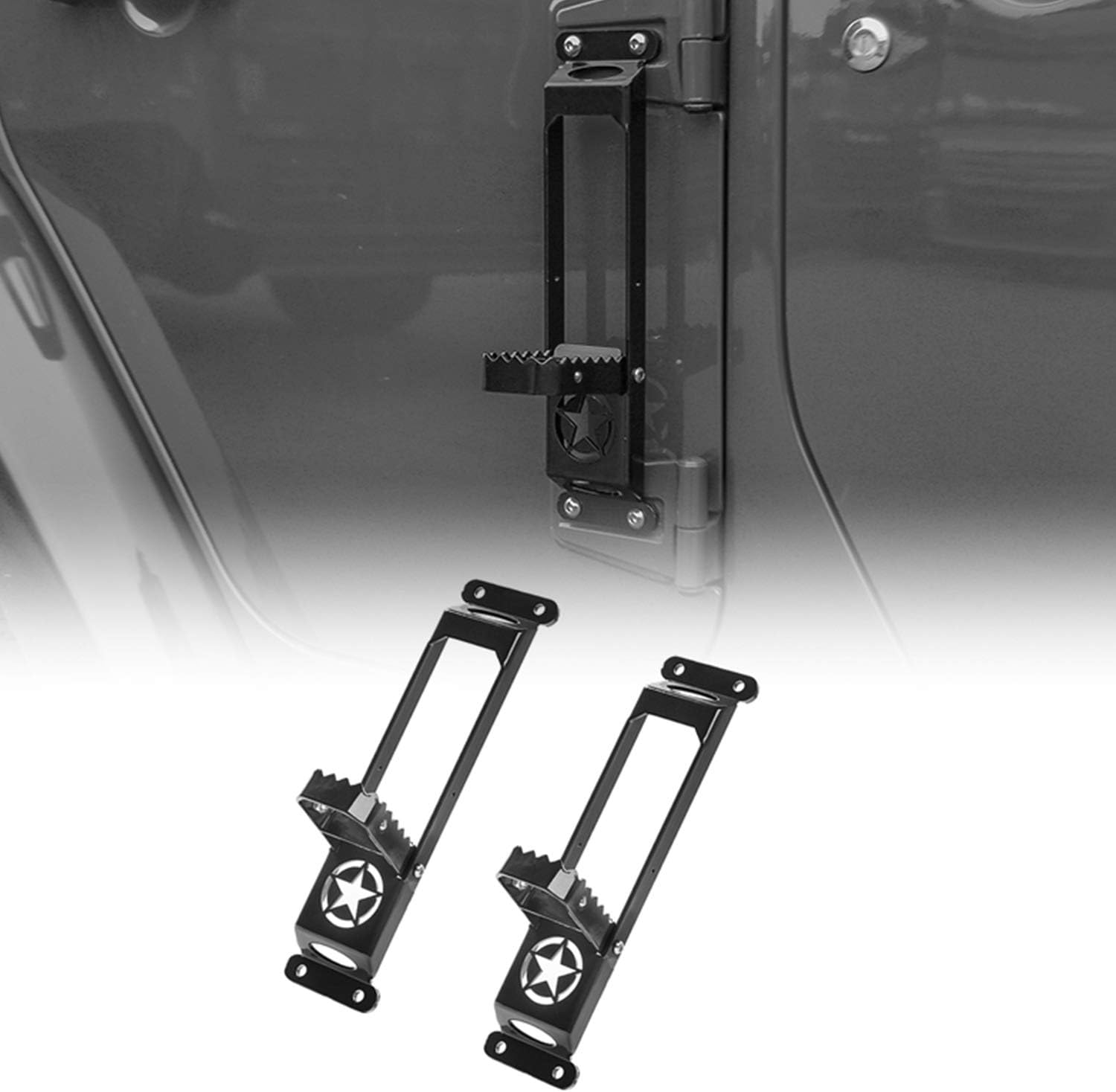 JeCar Door Hinge Step Foot Peg Metal Foldable Foot Pedal for 2007-2019 Jeep Wrangler JK JKU JL JLU, Black
