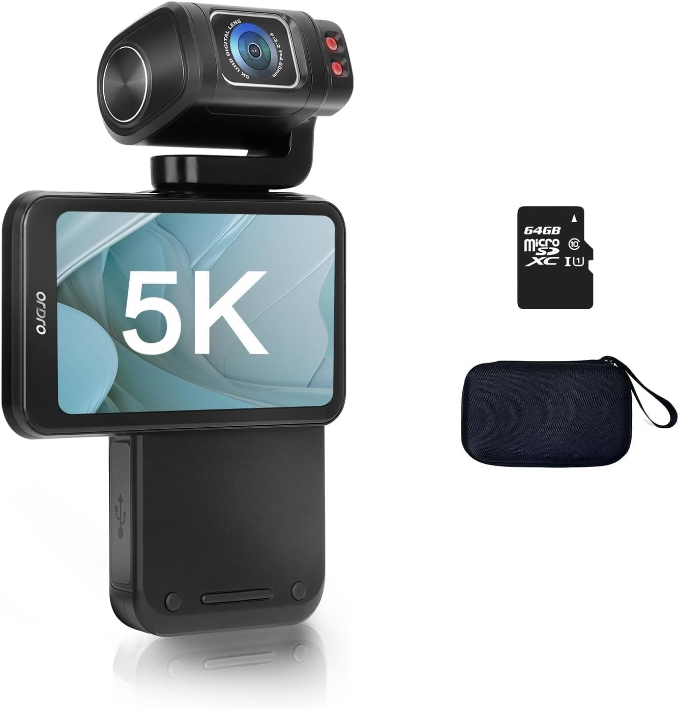 ORDRO M3 Vlogging Camera, Pocket Camera with 180° Rotating Lens, 1/2.5'' CMOS & 3.5'' Flippable Touch Screen, 3250mAh Capacity Battery, Portable Video Camera for Youtube/Vlogging