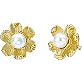 Ted Baker London Dara Daisy Pearl Stud Earrings for Women (Gold/Pearl)