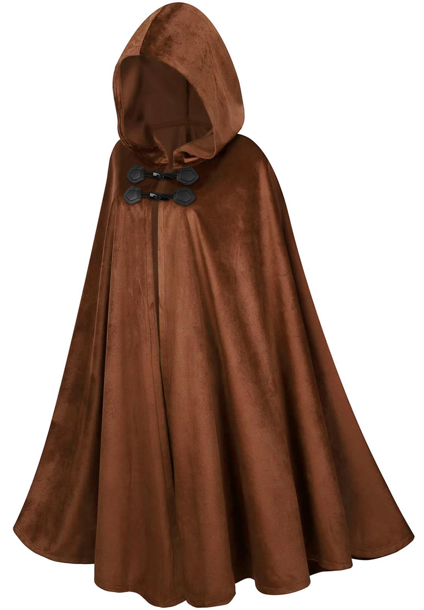 Adigau Unisex Halloween Hooded Cloak Witch Velvet Costume Renaissance Vintage Capes Wizard Medieval Poncho Masquerade Cosplay Costumes Brown M (Length 110CM)
