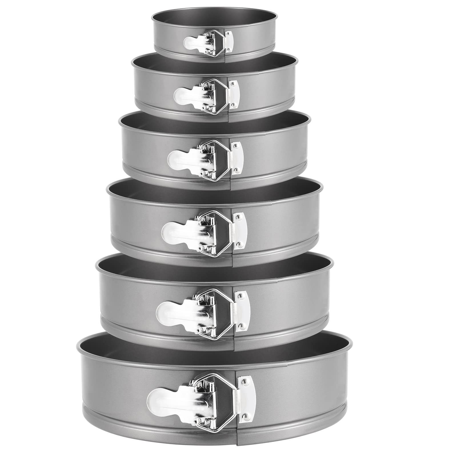 SEUNMUK Set of 6 Cake Tin Set, Round Springform Cake Tins with Removable Bottom and Metal Clasp, Loose Base Baking Trays for Cakes and Cheesecake - Sizes 12/18/20/24/26/28 cm