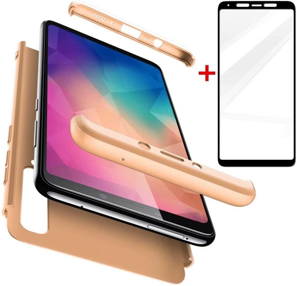 AILZH compatible Samsung A9(2018)/A9S Case+Tempered glass film 360 Degree Protective Cover PC Hard Shell Anti-Shock Shockproof Full Body Anti-Scratch Bumper Matte Protection(gold)