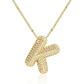 Z ZACHÉ 18k Gold Plated Dainty Cubic Zirconia Bubble Alphabet 26 A-Z Letter Necklace, Personalized Name Necklace,Balloon Initial Necklace for Women Female