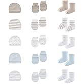 BABYSOLIS 15 Pack Infant Hats Gloves Socks Unisex Baby Boy Girl Accessories Set Cotton New Born Caps Mittens