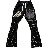 WDIRARA Men's Graphic Flare Fleece Sweatpants Gothic Punk Drawstring Waist Track Pants
