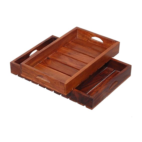 Buy Delux Handmade Stripped Wooden Coffee Tray ( Brown , Standard