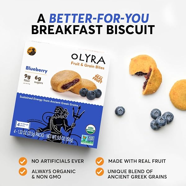 OLYRA ORGANIC SOFT BAKED FRUIT BARS – BLUEBERRY – HIGH FIBER SNACK, FRUIT FILLED & WHOLE GRAIN BITES, KIDS HEALTHY SNACKS, LOW SUGAR, VEGAN – PACK OF 4