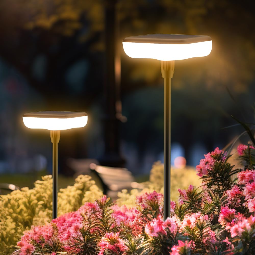 Ainostone Solar Lights for Outdoor Garden Pack of 2 LED Solar Lights Warm White 1000 mAh Solar Garden Lights Wiggle in the Wind Extra Bright 34 Lumen IP65 Waterproof for Flowers Patio Lawn Path