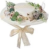 Girls Women Victorian Tea Party Sun Hat Bows Flowers Straw Hats (D)