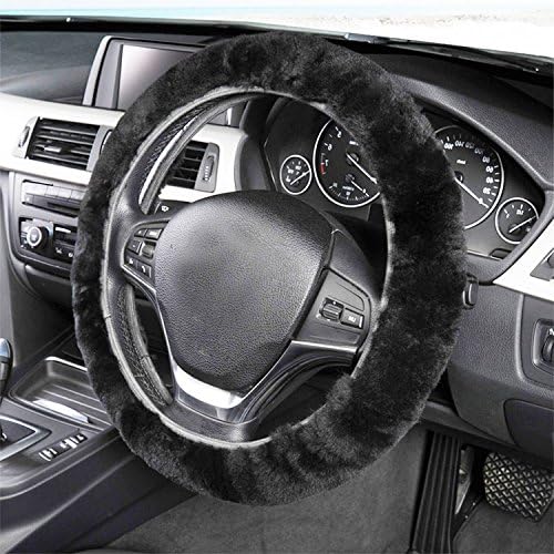 Annababy Universal Fashion Car Steering Wheel Covers for Women/Girls/Ladies Winter Warm Faux Wool 15 Inch , Black