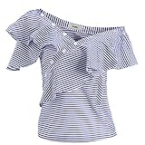 AOMEI Summer Blue Striped Blouse Shirts For Women
