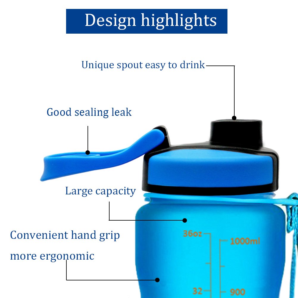 Leak proof bpa free water bottle 1 litre Eco Friendly Plastic - sports bottle for running, gym, yoga, outdoors and camping (Blue)
