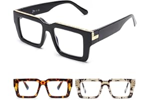 JM 3 Pack Oprah Style Reading Glasses for Women Men, Fashion Square Blue Light Blocking Readers