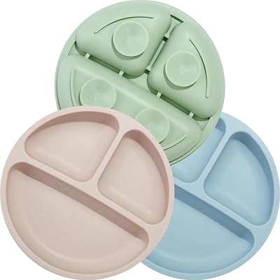 PandaEar 3 Pack Silicone Baby Suction Plates Self Feeding Divided Toddlers