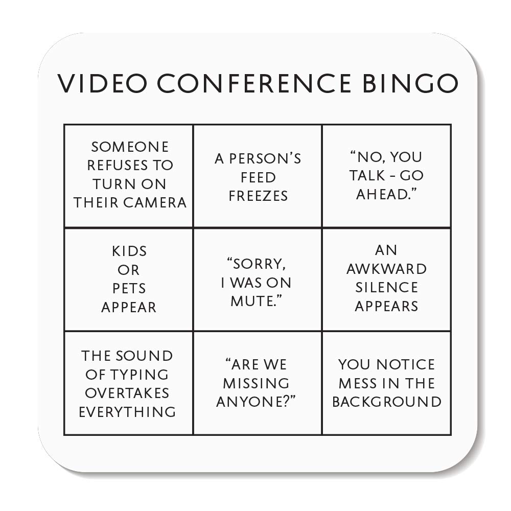 Video Conference Office Bingo Card Coaster - Funny Novelty Gift – Secret Santa and Office Quarantine Birthday Gifts for Colleagues – Lockdown Gifts – Social Distancing Alcohol Gift (9 cm x 9 cm)