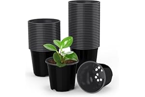 UPMCT 50 Pack Nursery Pots, 4 5 6 Inch Black Plants Flower Pots Durable Plastic Planters Indoor Modern Decorative Seed Container Pots for House Plants, Succulent, Flower (5 Inch, Black)