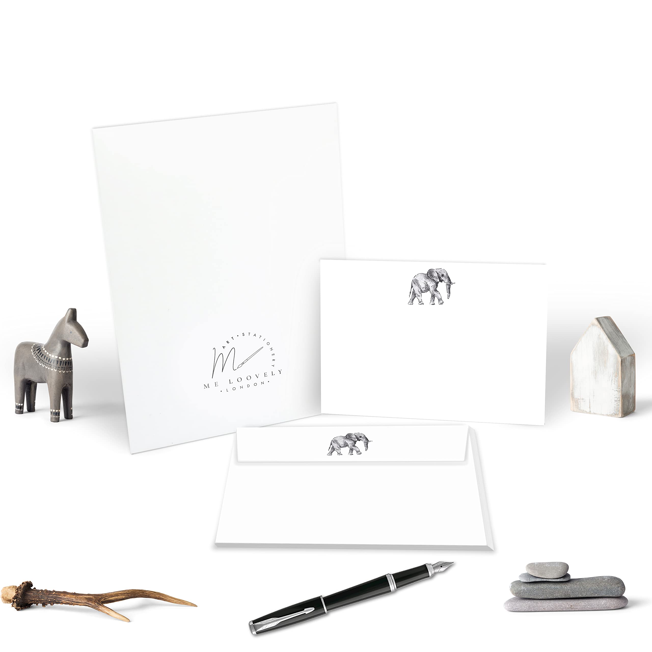 Me Loovely Elephant Flat Notecard with Envelopes Animal Greeting Cards A6 Size Notecards Correspondence Card Writing Stationery Supplies | Christmas (10 Cards and 10 Envelopes with Gift Envelope)