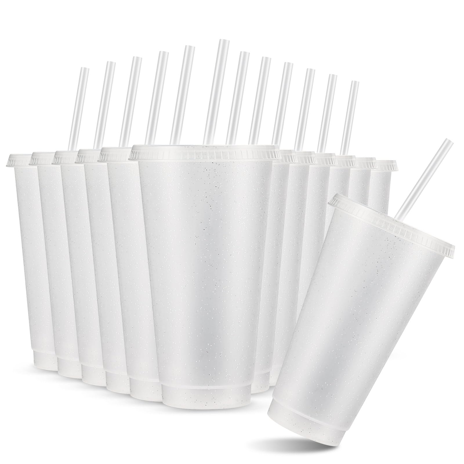 Photo 1 of Amyhill 12 Pcs Reusable Glitter Cups with Lids and Straws 24 oz Plastic Tumbler Iced Coffee Cup Travel Mug for Smoothie Juice Birthday Sleepover Party Supplies for Valentine Girl(Clear)
