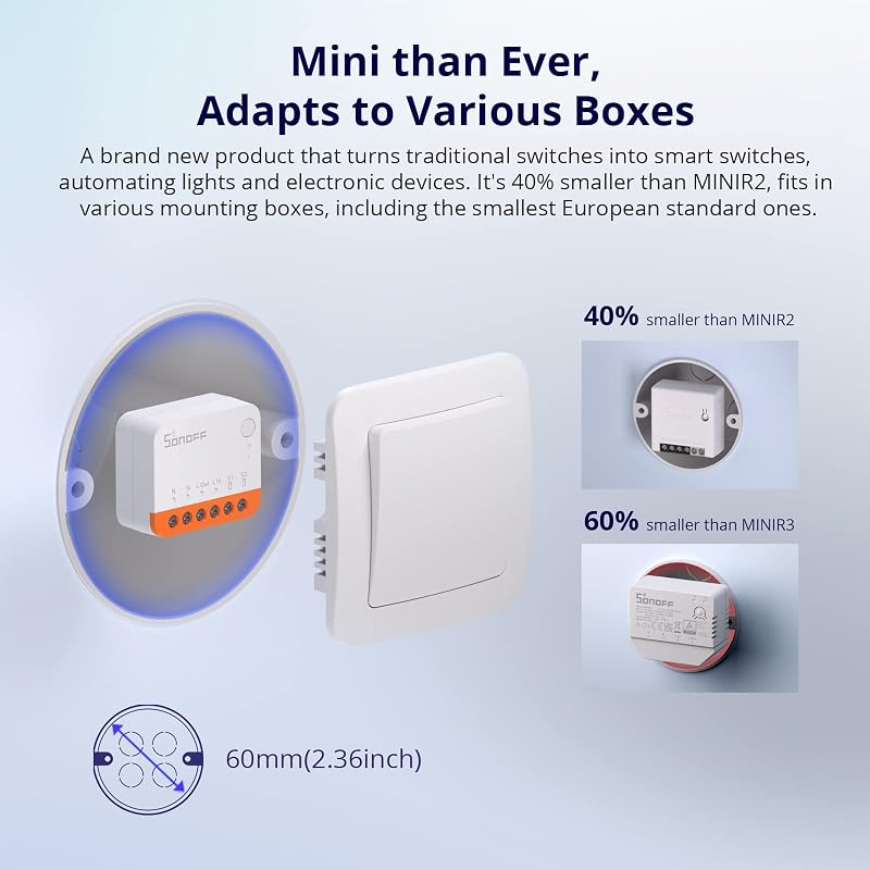 MINI R4 4PCS WiFi Smart Switch 2-Way, Interruttore intelligente DIY, modalità relè staccabile, WiFi 2.4G, controllo APP, Funziona con Alexa, Google Home Assistant, controllo remoto eWeLink