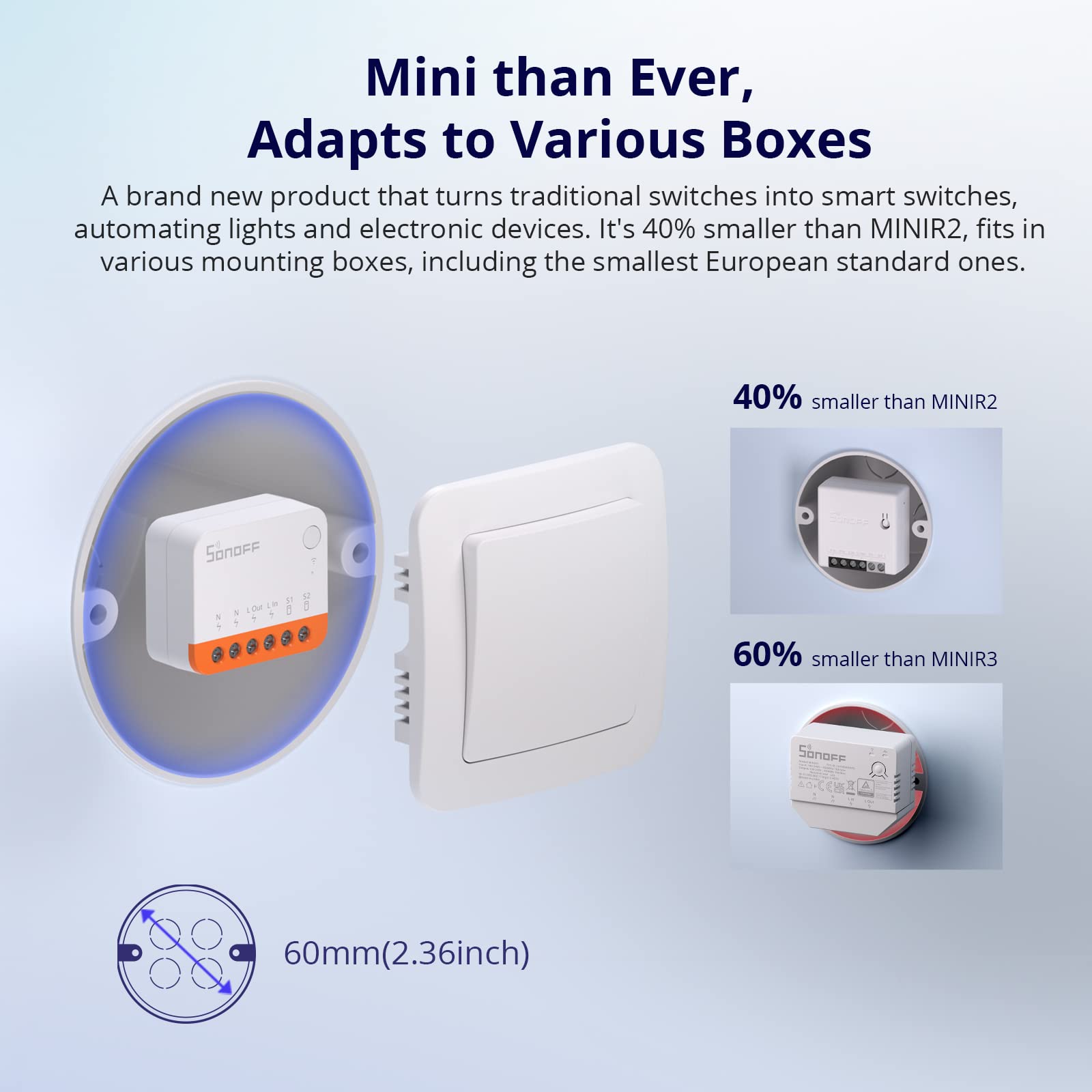 SONOFF MINIR4 Smart Wlan Schalter 2PCS, WiFi Schalter mit Timing-Funktion, Relay Split Mode, 2.4G WiFi, Neutralleiter erforderlich, Funktioniert mit Alexa/Google Home, Fernbedienung über eWeLink App 3