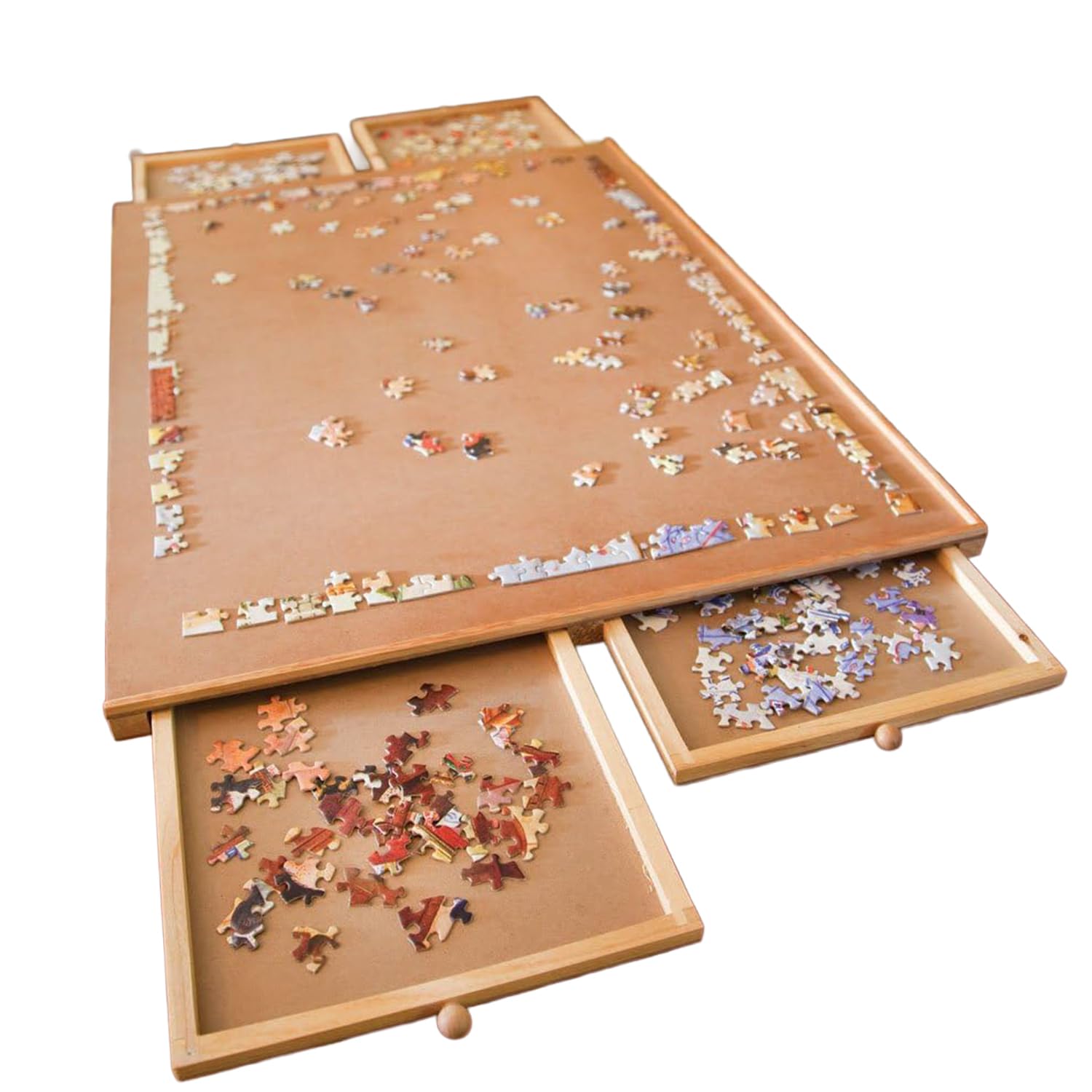 Bits and Pieces - Standard Size Wooden Puzzle Plateau-Smooth Fiberboard Work Surface - Four Sliding Drawers Complete This Puzzle Storage System