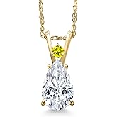 Gem Stone King 14K Yellow Gold White Moissanite and Canary Diamond Pendant Necklace for Women | 1.35 Cttw | Gemstone Birthstone | Pear Shape 9X6MM | With 18 Inch Chain