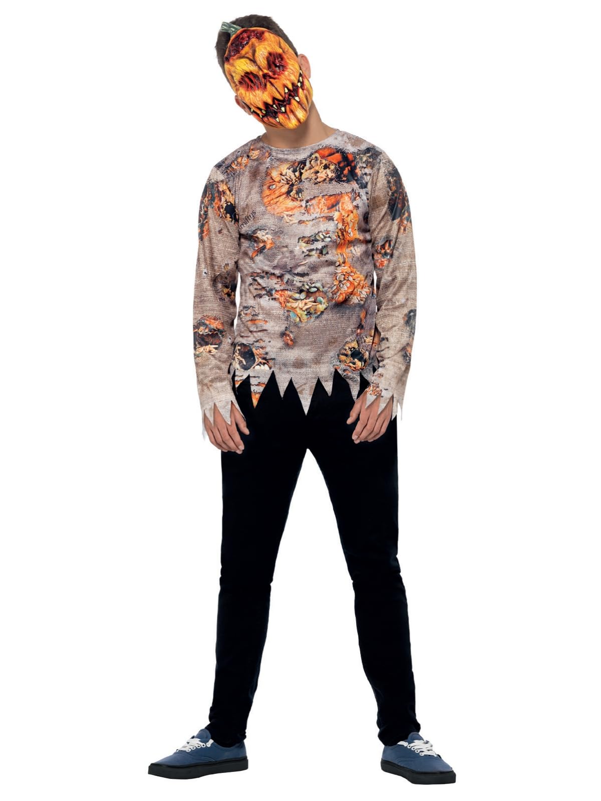 Smiffys Poison Pumpkin Costume, Orange with Sublimation Print Top & Mask, Halloween Adult Fancy Dress, Pumpkin Dress Up Costumes