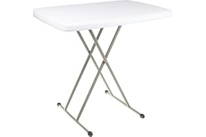 Everyday Home Folding Table with Adjustable Height - Lightweight Portable Folding Desk - Small Plastic Table for Camping, Playing Cards, and Crafting (White)
