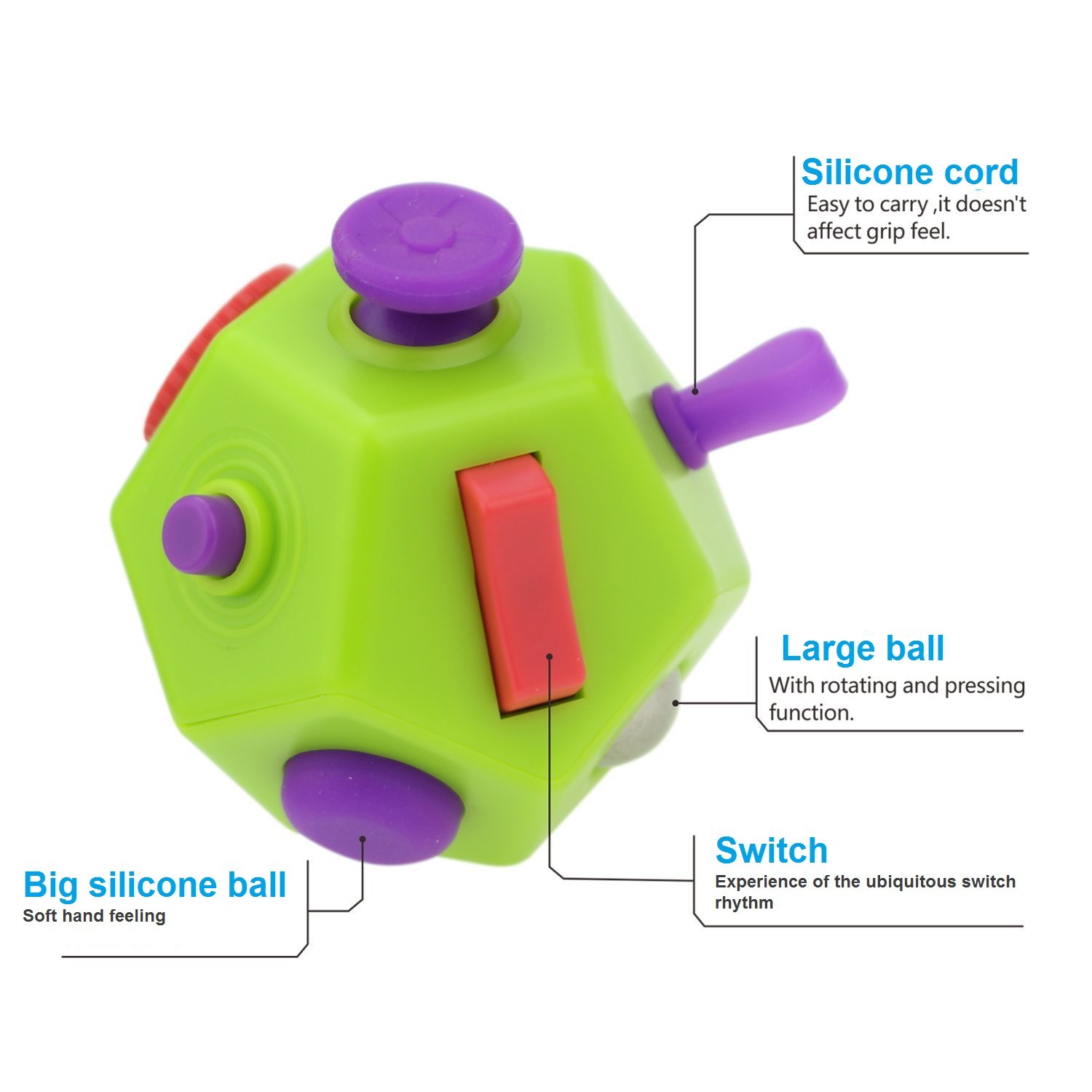 Blue Sky 12 Side Fidget Cube Relieves Stress And Anxiety Anti Depression Cube For Children And Adults With Adhd Add Ocd Autism Minilopa Fidget Dodecagon Novelty Gag Toys Kolenik Fidget Toys