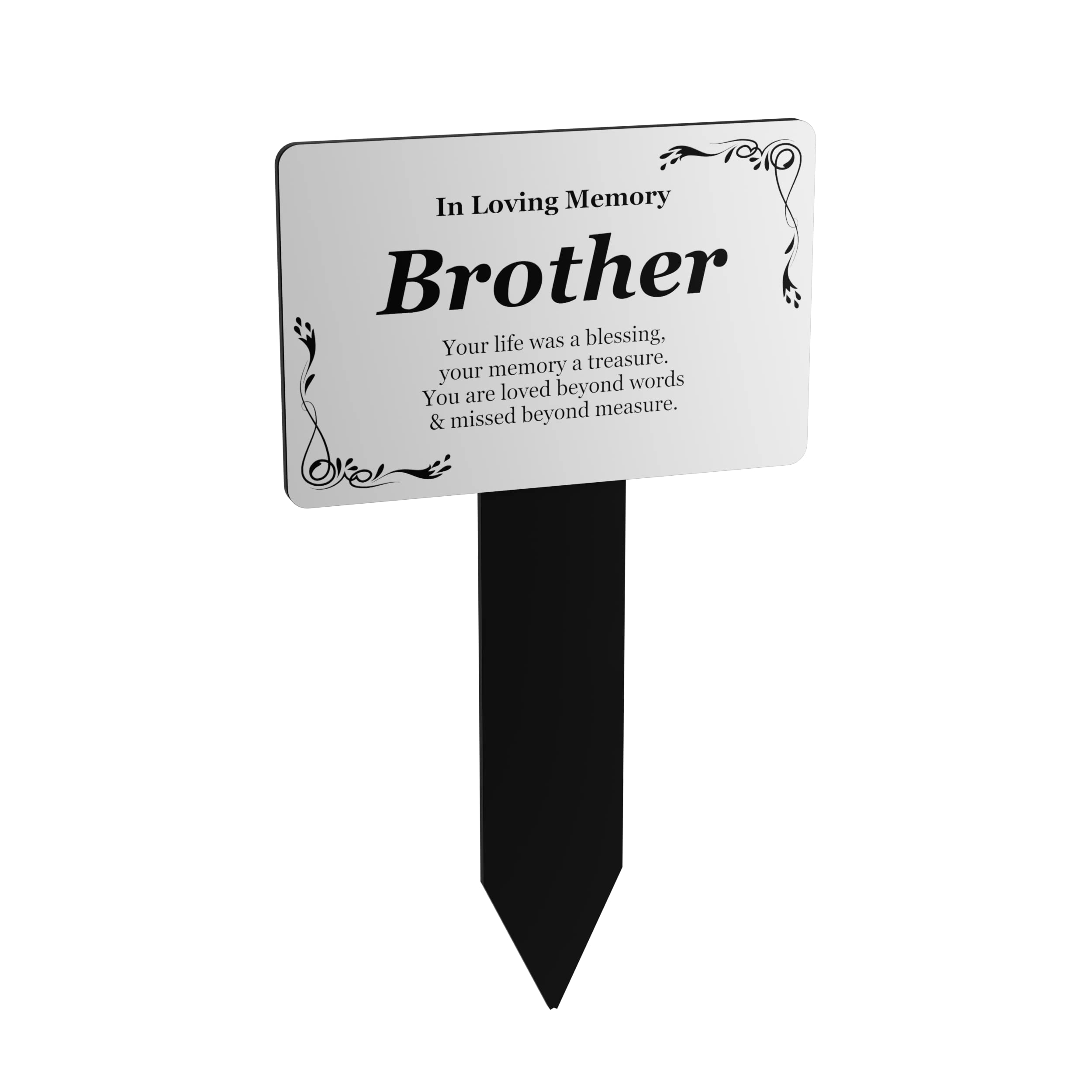 OriginDesigned Brother Memorial Remembrance Plaque Stake - Silver and Black Acrylic, Waterproof, Outdoor, Grave Marker, Tribute, Plant Marker