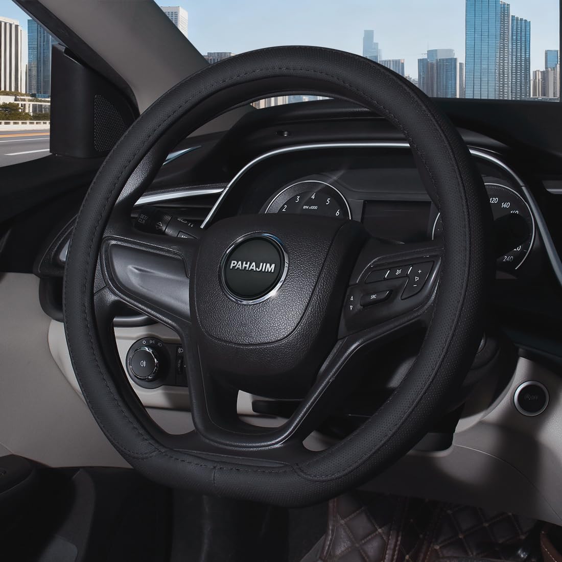 Lifetooler Steering Wheel Covers Type D Universal PU Leather Breathable Anti-slip D Shape Car Wheel Cover Flat Bottom Car Steering Wheel Protector for Men Women 38cm(15") (black)