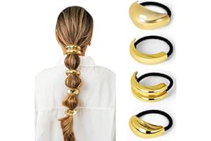 4 PCS Gold Hair Ties for Thick Thin Hair, Hair Accessories for Women Girls, Hair Cuffs Ponytail Holders