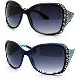 SA106 Womens Rhinestone Oversized Rectangular Butterfly Thick Arm Fashion Sunglasses
