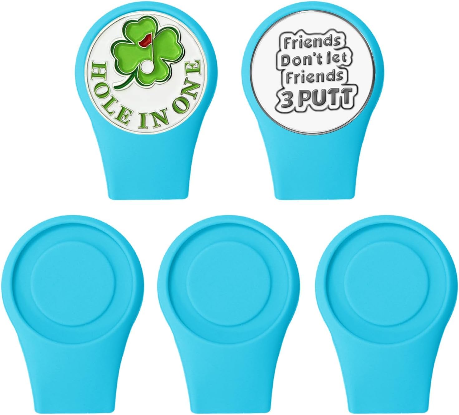 AXKAL Golf Hat Clip Silicone Holder Value 5 Pack with 2 Ball Markers, Strong Magnetic Attach to Pocket Hats Cap Belt Edge Gifts for Golfers Men Women (5PCS Blue)