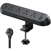 TROND Desk Clamp Power Strip USB C PD 20W, Flat Plug 6ft, 1700J, ETL Listed | Surge Protector with 4 AC Outlets 4 USB Ports, Fits 1.97 in Tabletop Edge, for Home Office Desk Accessories, Black