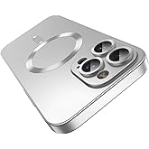 Misscase for iPhone 16 Pro Max Magnetic Case,Compatible with Magsafe,Full Protection Metallic Color Phone Cover with Camera Lens Protector,Slim Anti-Scratch Soft TPU Bumper Cases Silver