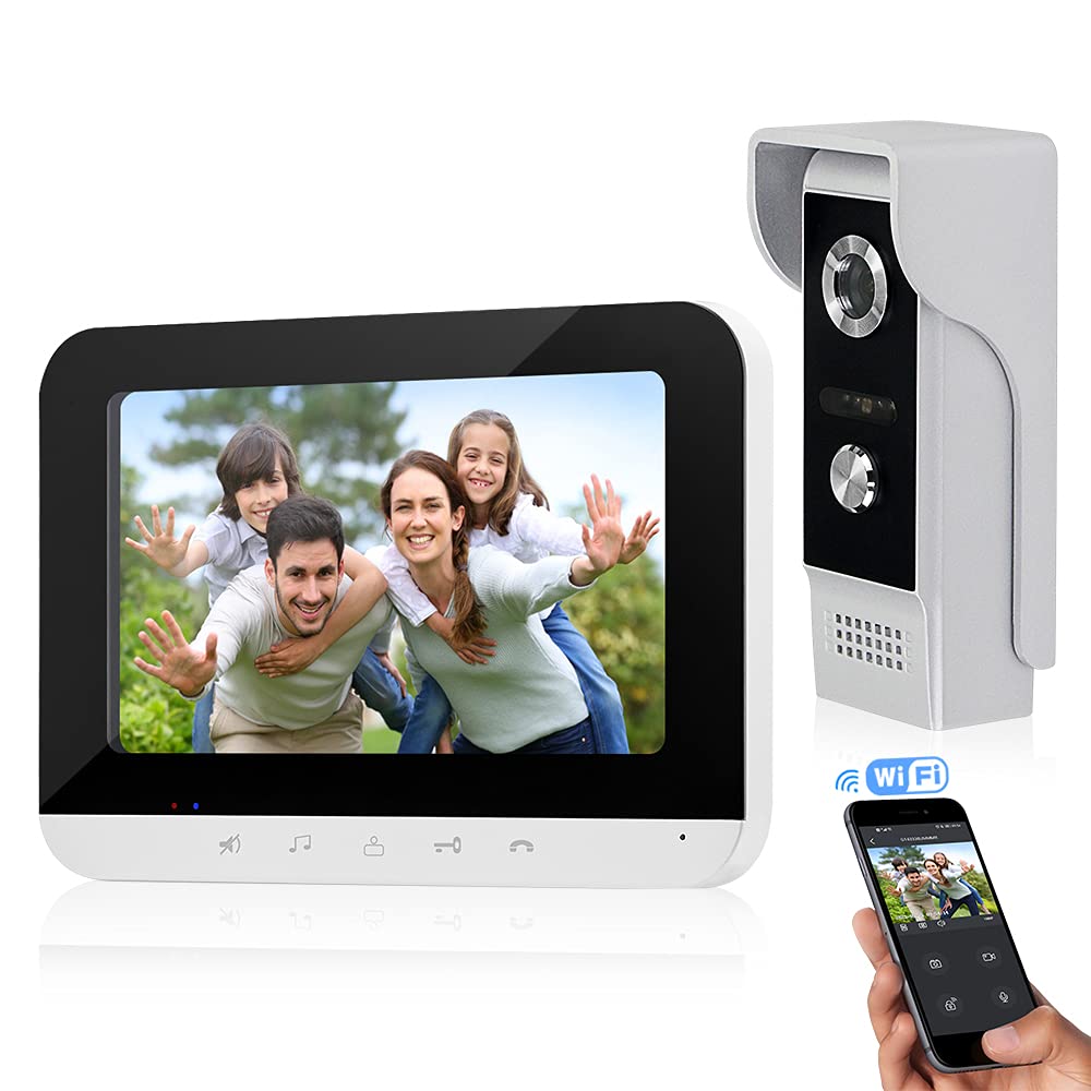 FTSTech 7Inch WiFi Video Door Phone Wired Video Intercom System Touch Panel Monitor, IR Outdoor Camera Remote Unlock for Home Security