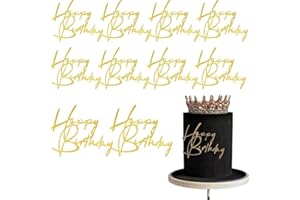 SUVO 10pcs Side Happy Birthday Cake Topper Gold Acrylic Birthday Cupcake Topper for Kids Birthday Party Cake Decorations (A)