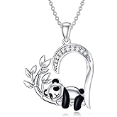 LWXIE Diamond Panda Necklace for Women 925 Sterling Silver Heart Pendant Necklace Panda Friendship Necklace Diamond Jewelry Birthday Christmas Gift for Her